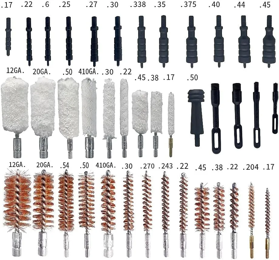 Gun Cleaning Kit Brush 12 20 410 .223/5.56 .22, .30, .243, .280, .40, .45, .357/9mm/.38 Gauge Compact Portable Case with Bronze Brush, Spring Brush