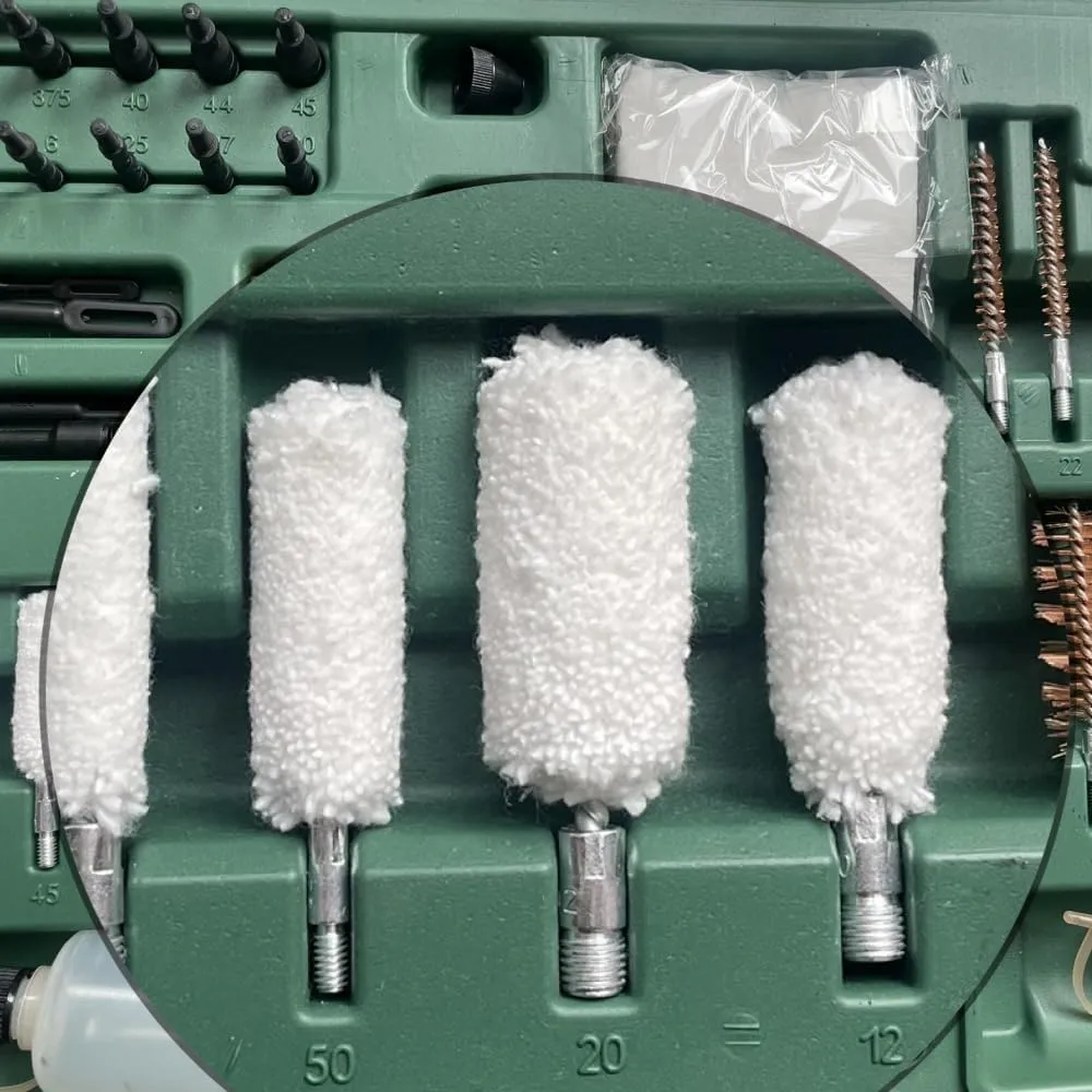 Gun Cleaning Kit Brush 12 20 410 .223/5.56 .22, .30, .243, .280, .40, .45, .357/9mm/.38 Gauge Compact Portable Case with Bronze Brush, Spring Brush