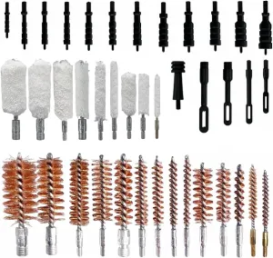 Gun Cleaning Kit Brush 12 20 410 .223/5.56 .22, .30, .243, .280, .40, .45, .357/9mm/.38 Gauge Compact Portable Case with Bronze Brush, Spring Brush