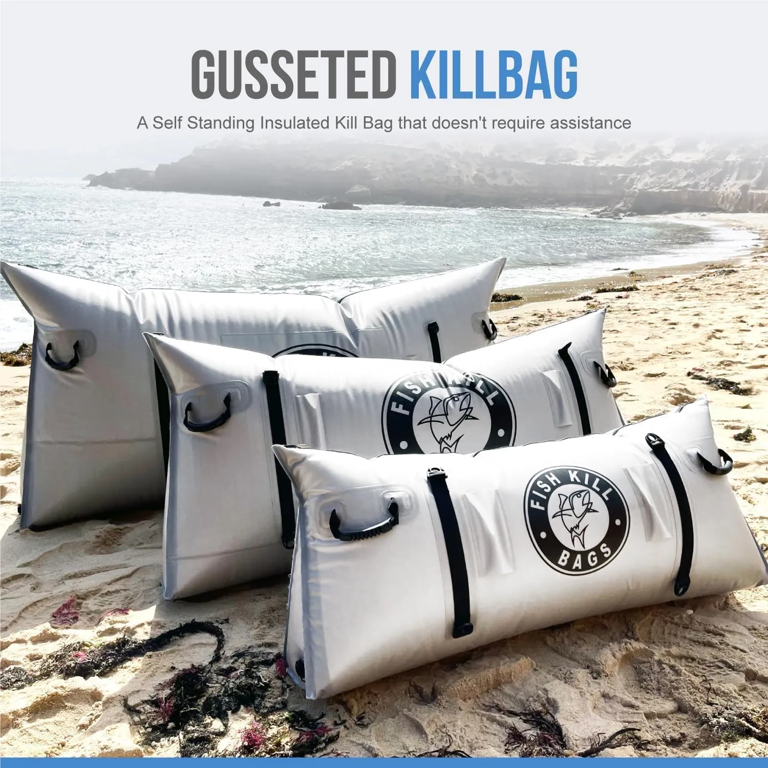 Gusseted Insulated Fish Cooler - Zipper Waterproof Nylon Bag - Portable and Leakproof With Heavy Duty Handles for Travel, Outdoor, Fishing