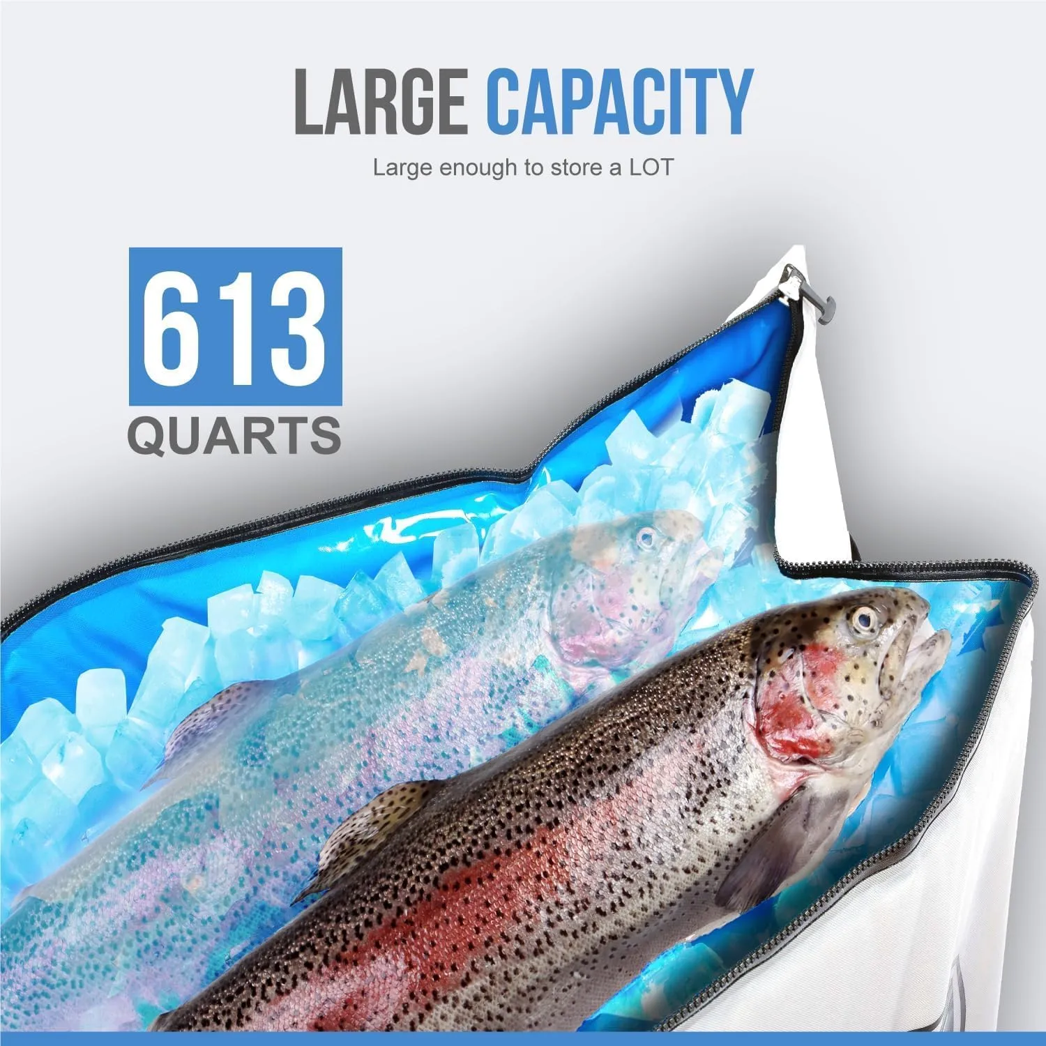 Gusseted Insulated Fish Cooler - Zipper Waterproof Nylon Bag - Portable and Leakproof With Heavy Duty Handles for Travel, Outdoor, Fishing