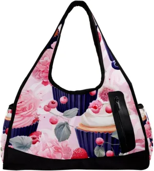 Gym Bag for Women,Small Gym Bag for Men,Cupcake Pink Floral Stripe,Overnight Bag