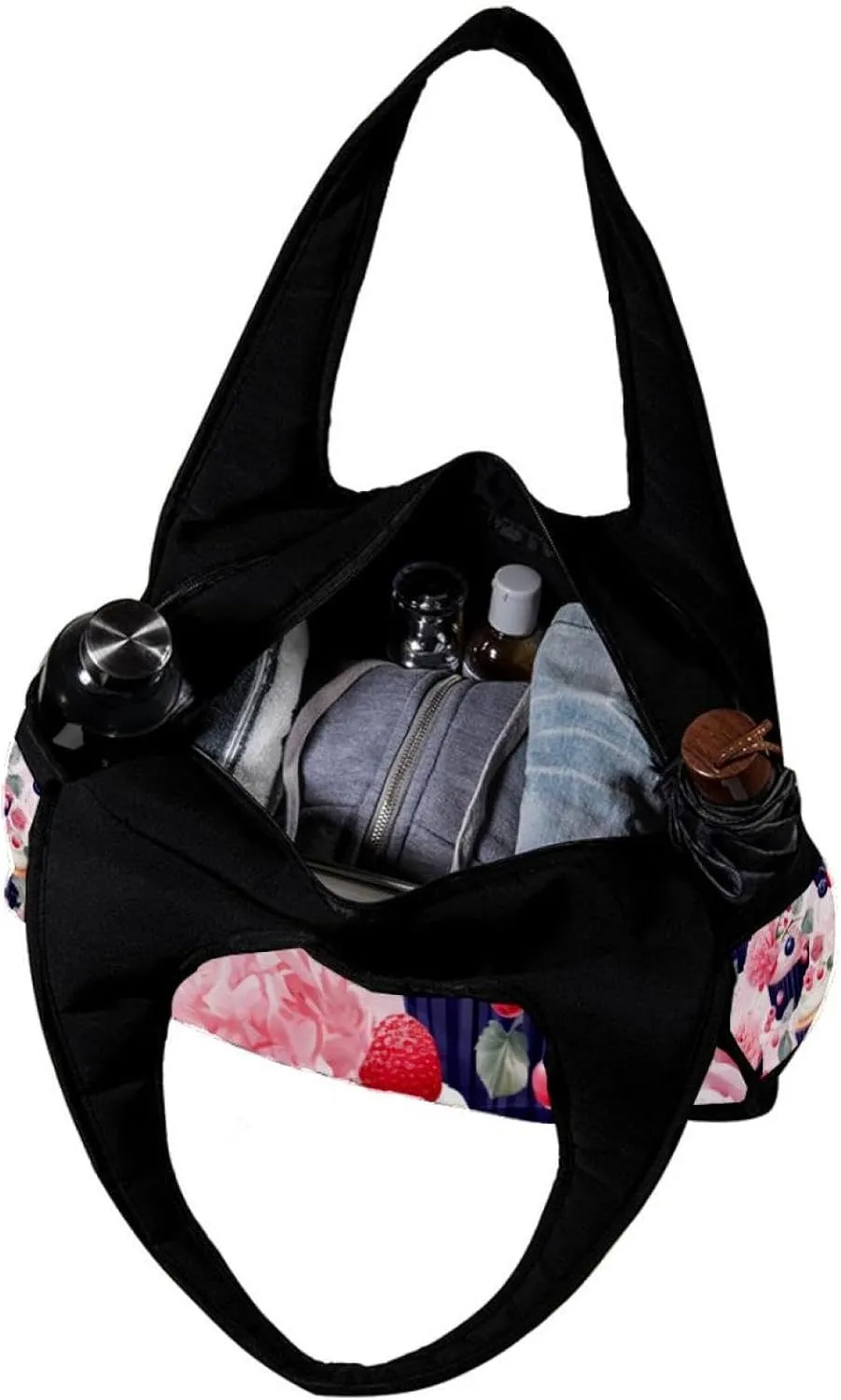 Gym Bag for Women,Small Gym Bag for Men,Cupcake Pink Floral Stripe,Overnight Bag