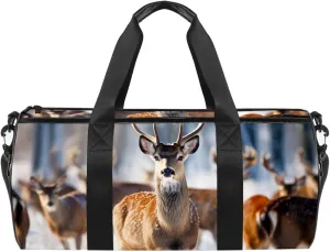 Gym Bag for Women,Small Gym Bag for Men,Family Forest Noble Deer,Overnight Bag