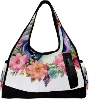 Gym Bag for Women,Small Gym Bag for Men,Unicorn Floral Bushes,Overnight Bag