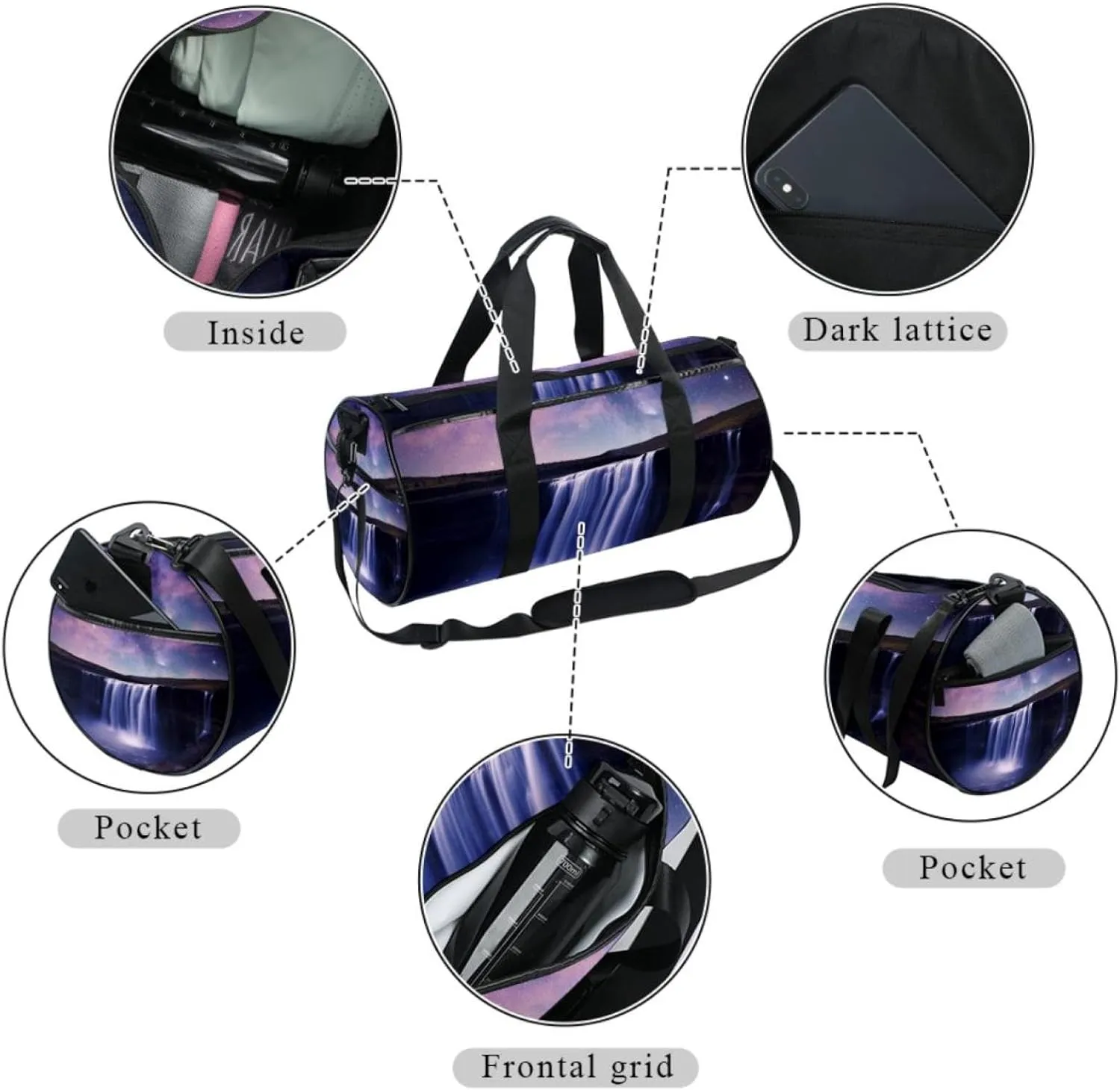 Gym Bag for Women,Small Gym Bag for Men,Univers Galaxy Waterfall River,Overnight Bag