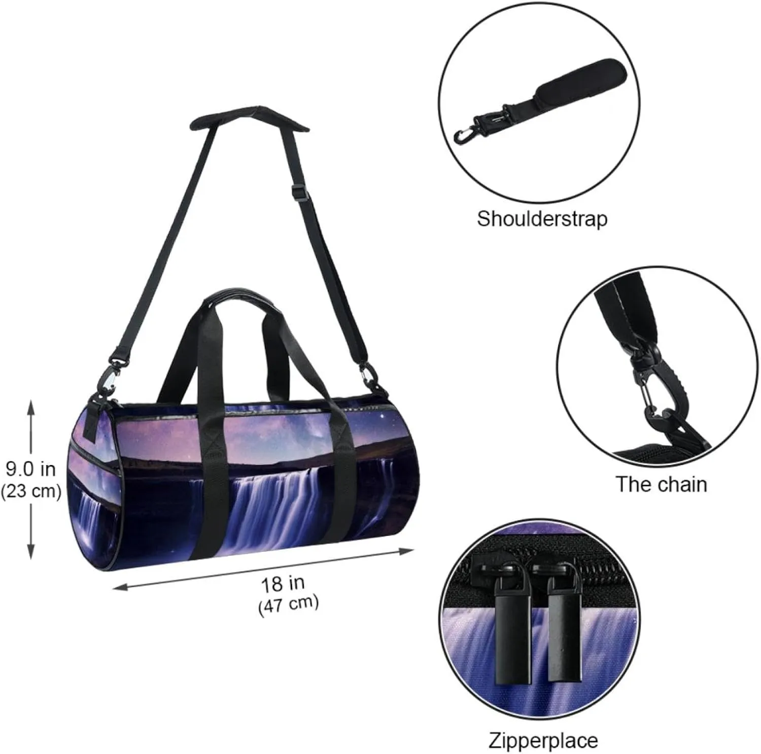 Gym Bag for Women,Small Gym Bag for Men,Univers Galaxy Waterfall River,Overnight Bag