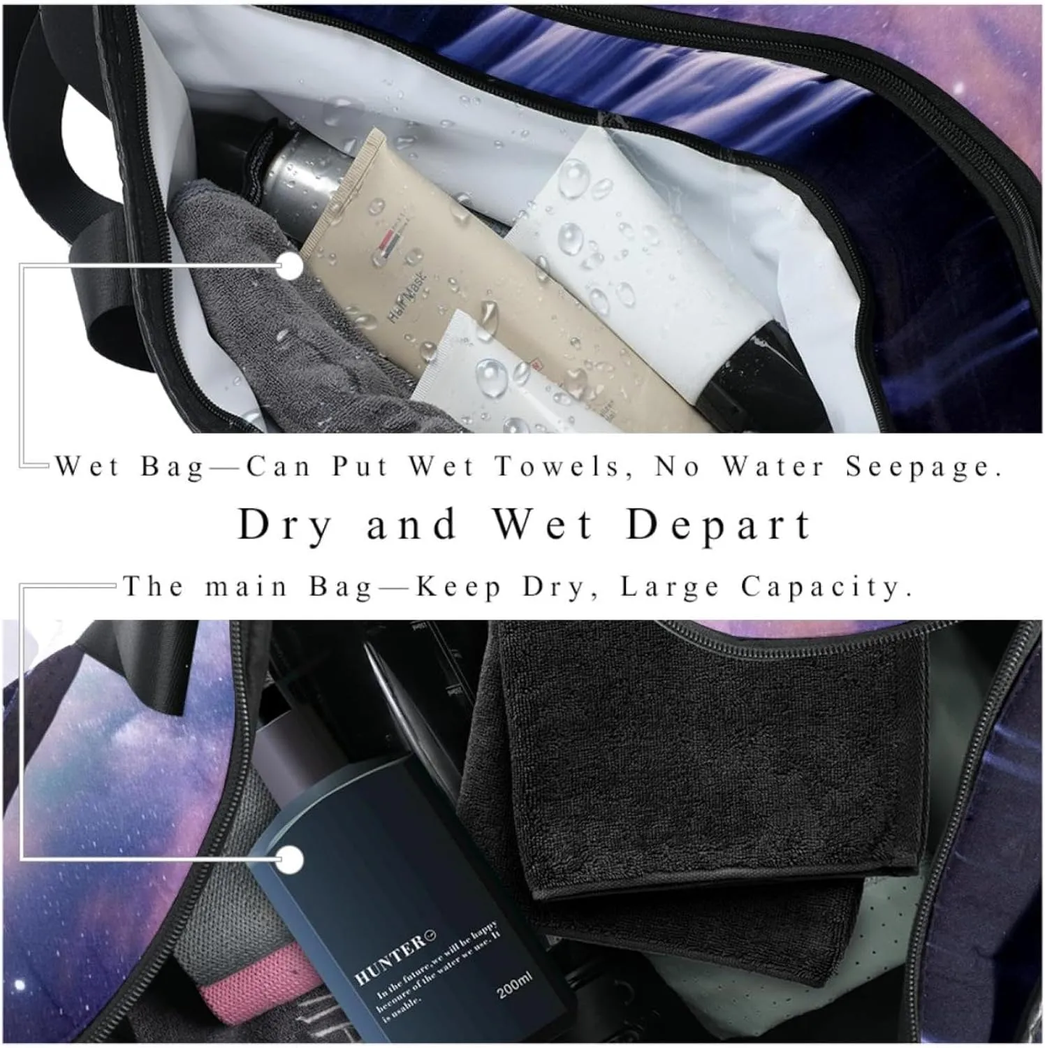 Gym Bag for Women,Small Gym Bag for Men,Univers Galaxy Waterfall River,Overnight Bag