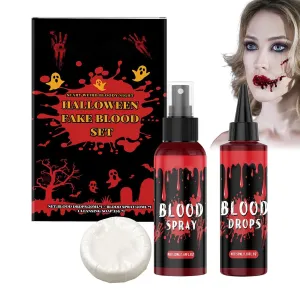 Halloween Fake Blood Kit - Fake Blood Spray | Washable Fake Blood Makeup | Fake Blood Makeup | Fake Blood Set | Drops Spray Cleaning Soap Masquerade Props for Zombie Vampire Men Cosplay