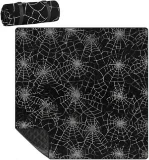 Halloween White Spider Web Outdoor Picnic Blanket - Waterproof, Sandproof, and Durable - Ideal for Camping, Beach, and Park - Fits 4 Adults - Easy to Carry and Clean
