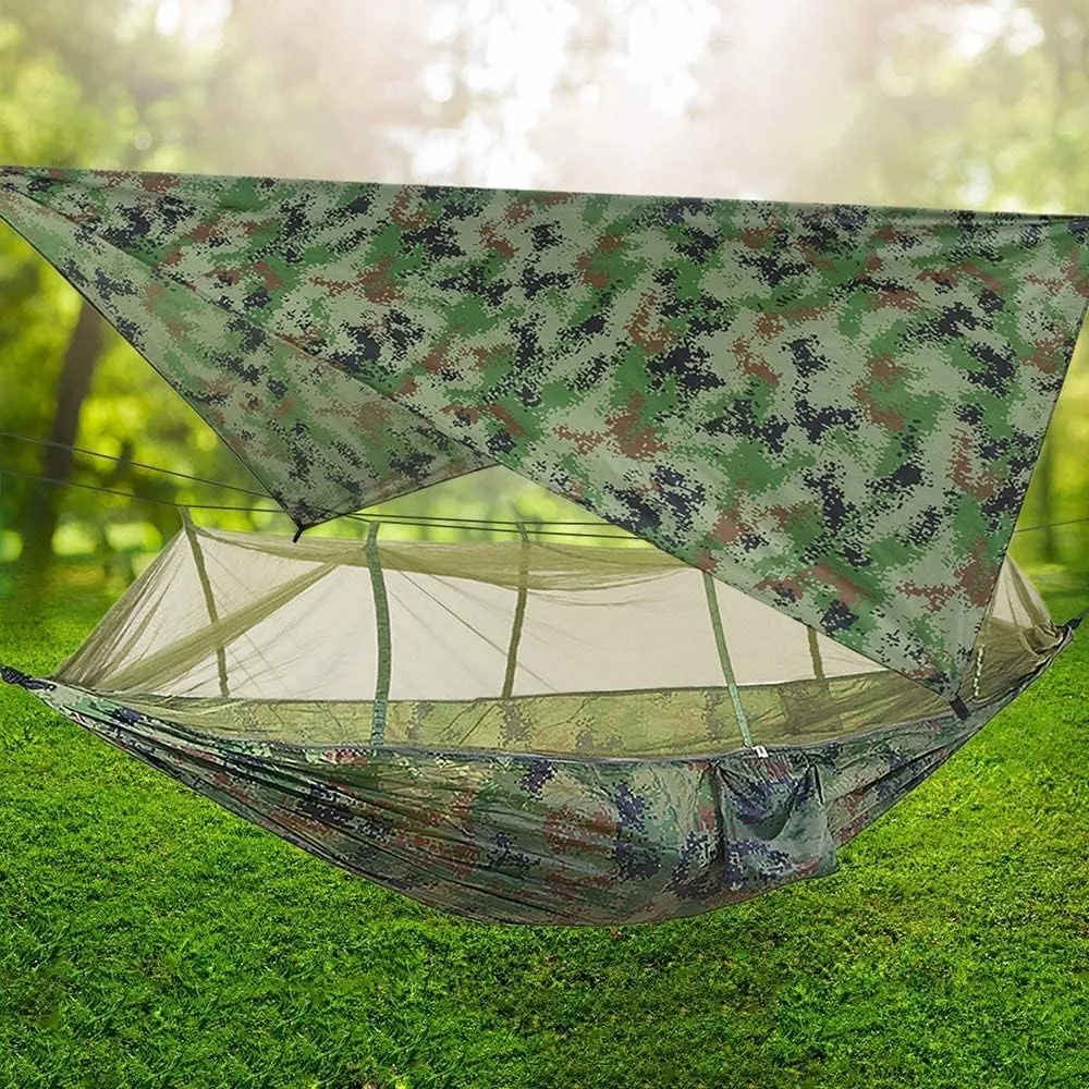 Hamaca 2 Person Camping Hammock w/Netting Mosquito Tent Tree Straps 4 Season Heavy Duty Waterproof Nylon Hammock Lightweight Portable Sleeping Bag for Outdoor Hiking Vacation Accessories