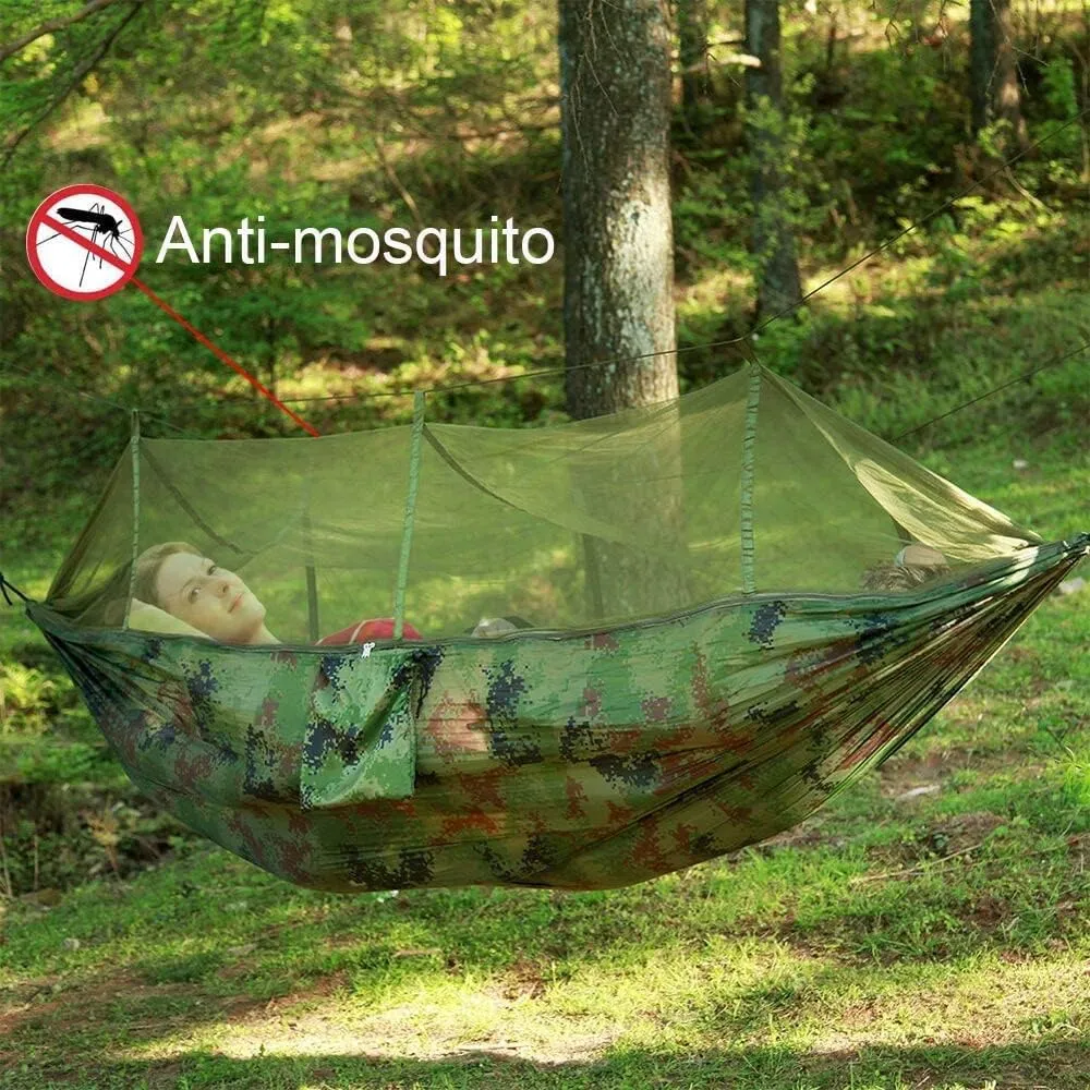 Hamaca 2 Person Camping Hammock w/Netting Mosquito Tent Tree Straps 4 Season Heavy Duty Waterproof Nylon Hammock Lightweight Portable Sleeping Bag for Outdoor Hiking Vacation Accessories