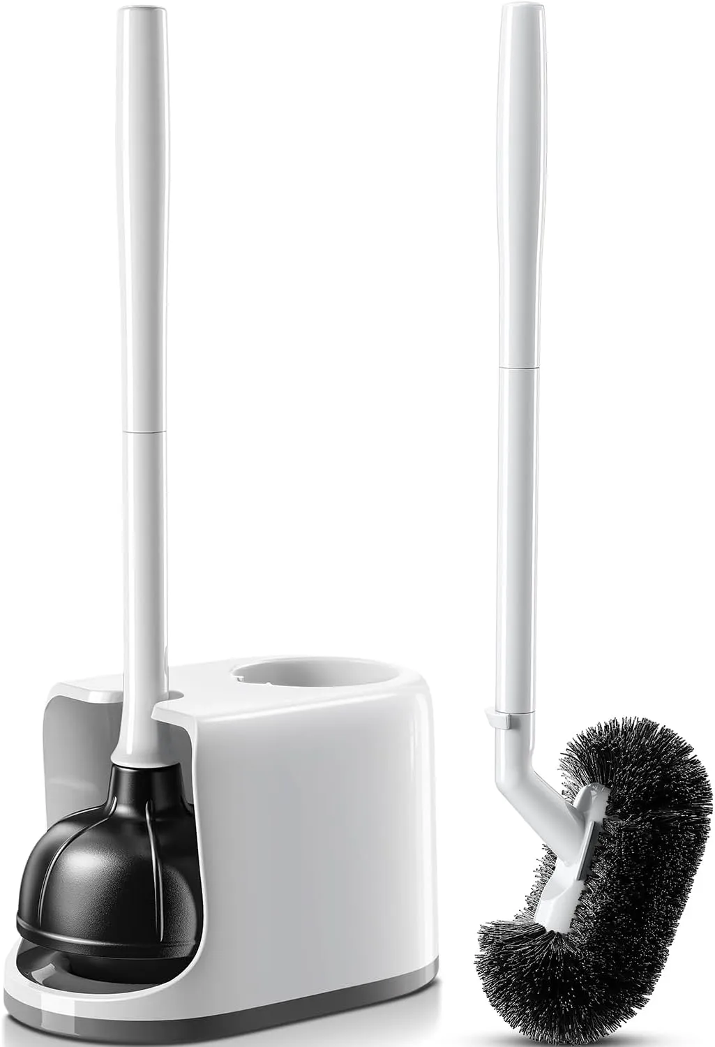 HAMITOR Toilet Plunger and Bowl Brush Set: 2 in 1 Heavy Duty Plunger with Holder Combo for Bathroom Cleaning-White