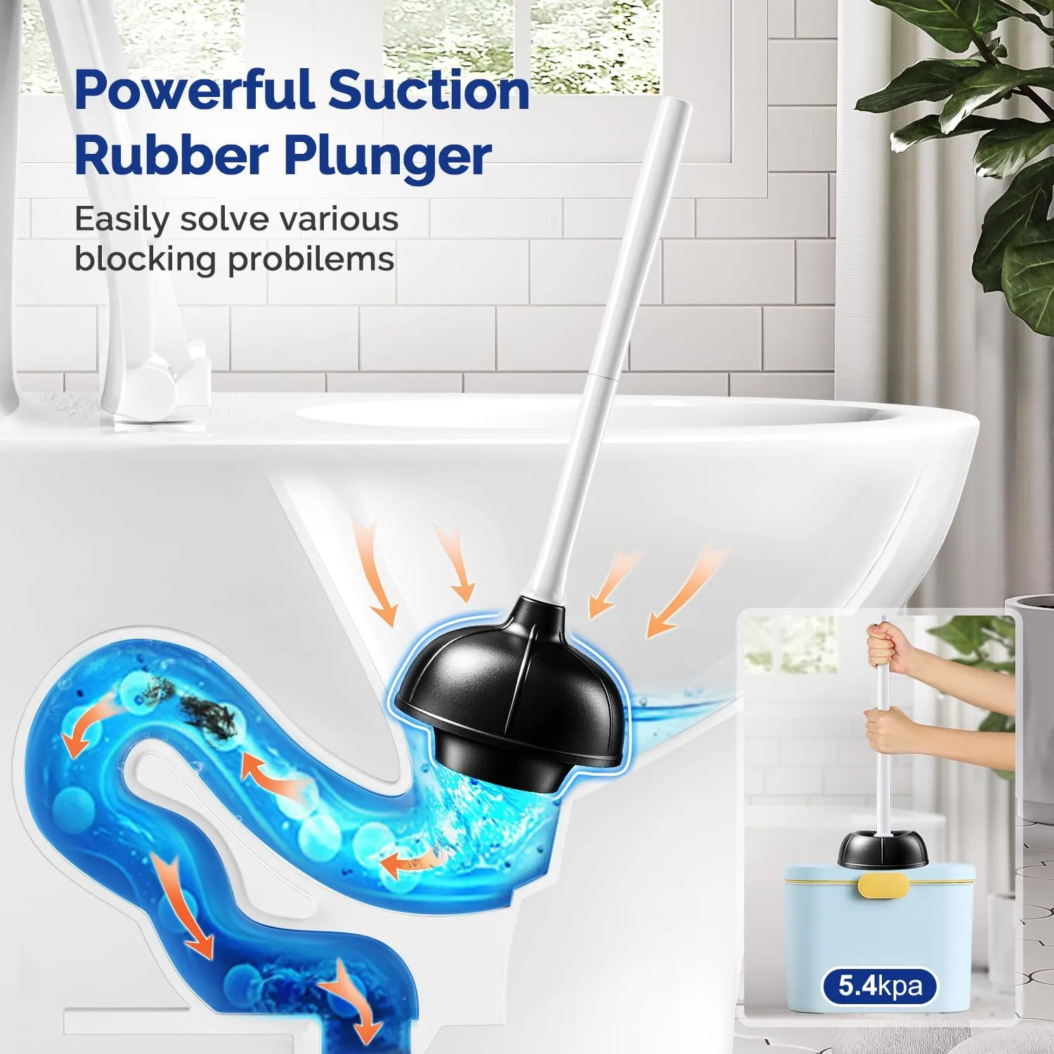 HAMITOR Toilet Plunger and Bowl Brush Set: 2 in 1 Heavy Duty Plunger with Holder Combo for Bathroom Cleaning-White