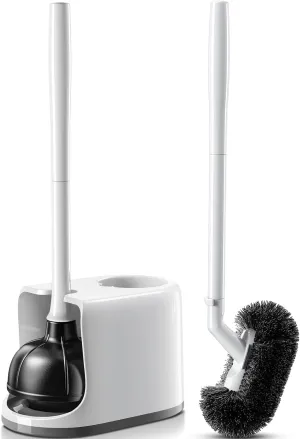 HAMITOR Toilet Plunger and Bowl Brush Set: 2 in 1 Heavy Duty Plunger with Holder Combo for Bathroom Cleaning-White