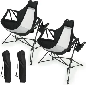 Hammock Camping Chair for Relaxation, Portable Rocking Chair with Adjustable Backrest, Pillow and Cup Holder, for Outdoor Travel