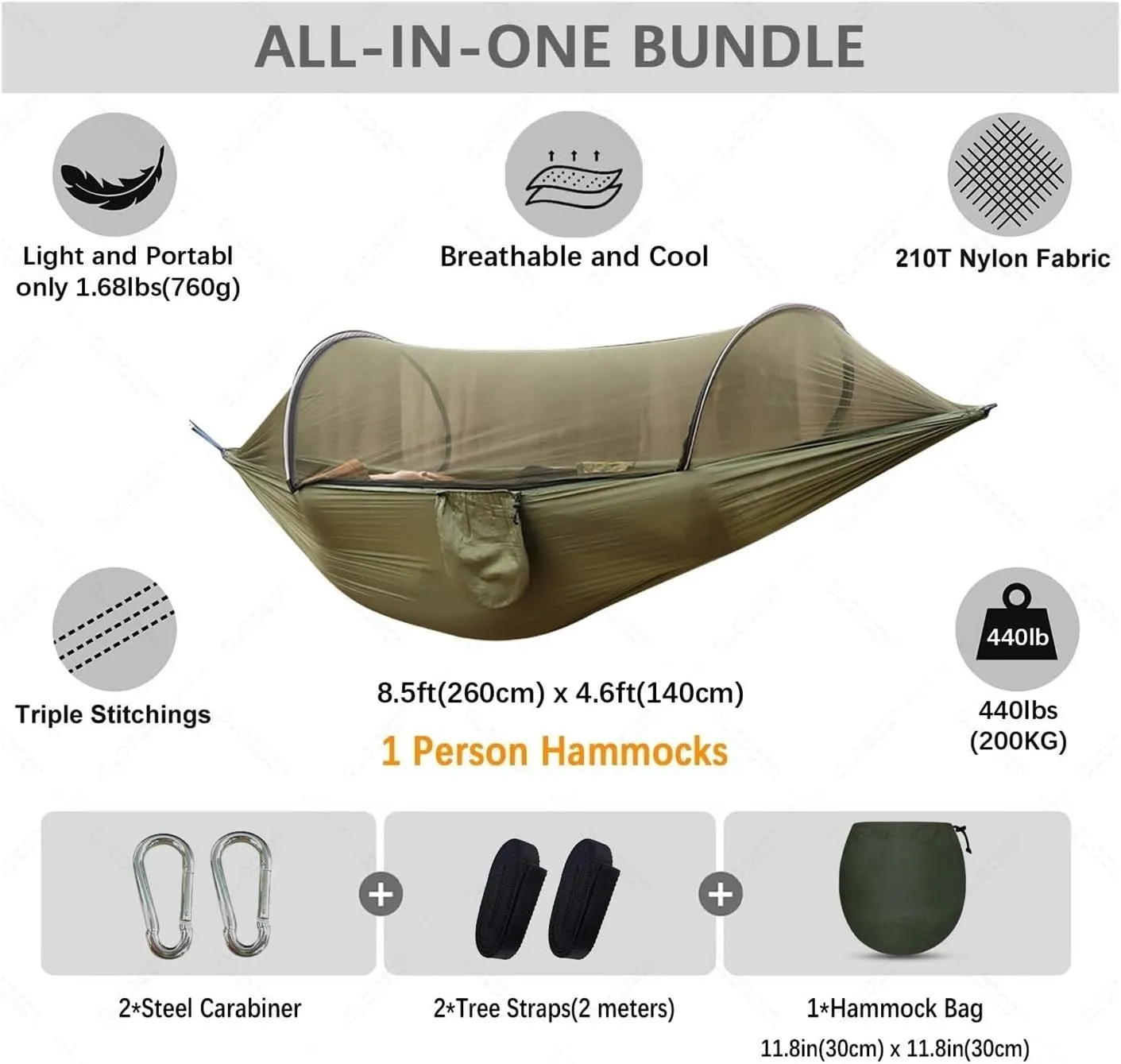 Hammock Camping Equipment Shelters Outdoor Garden Swings Furniture Survival Travel Garden Furniture Sets Hanging Hammock Mosquito Net Camping Essentials(Army Green)