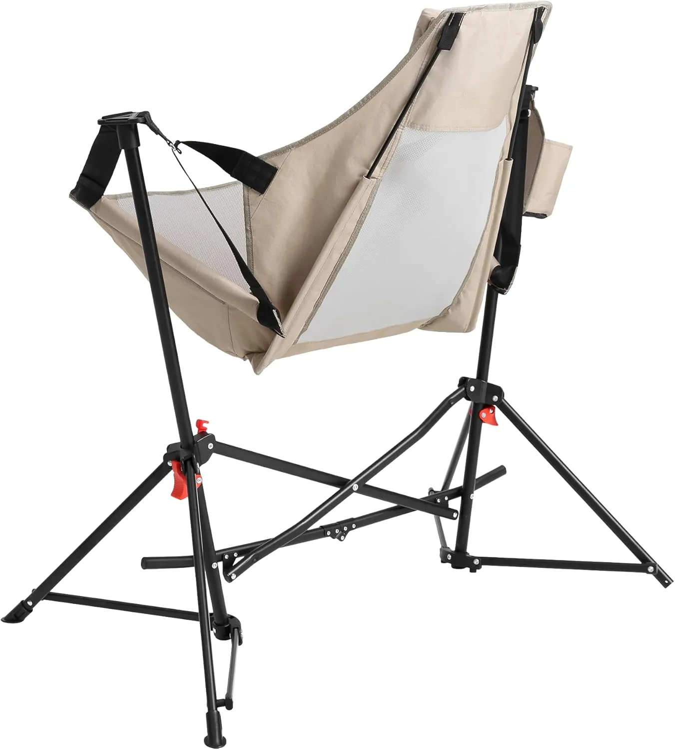 Hammock Camping Swinging Chair, Portable Folding Rocking Seat with Adjustable Back, Cup Holder and Carry Bag, Heavy Duty Capacity for Outdoor, Lawn, Backyard, Travel, Khaki
