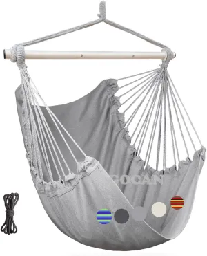 Hammock Chair Large Hammock Swing, 110 x 150cm Load 150kg, Cotton Hammock Chair Metal Spread Bar Wide Seat Swing Chair(Grey)