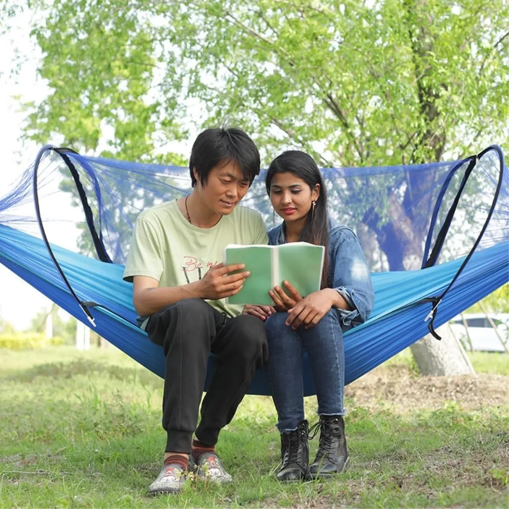 Hammock Double Automatic Mosquito Net, Anti-Rollover Hammock, Parachute, Bunis Spinning Camping Leisure Double Hanging Chair Hammock Outdoor(Red)