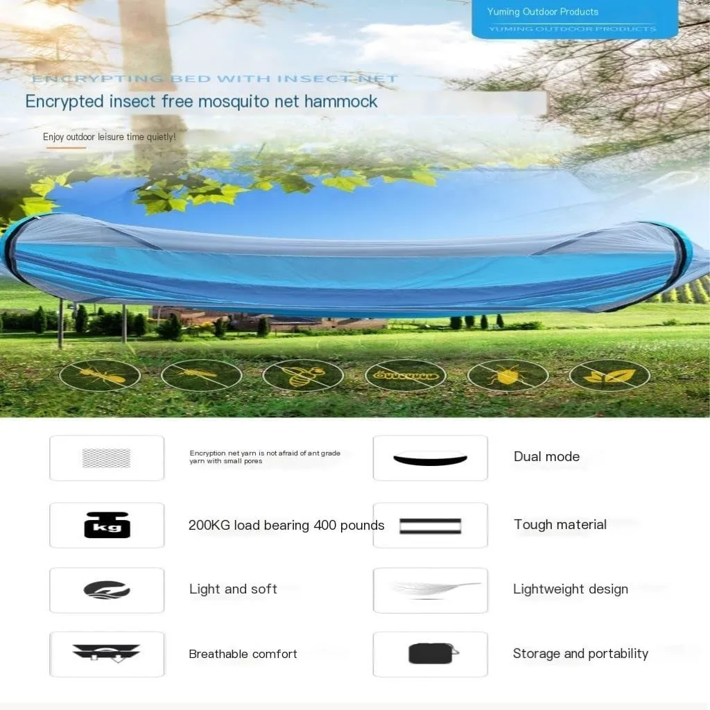 Hammock Double Automatic Mosquito Net, Anti-Rollover Hammock, Parachute, Bunis Spinning Camping Leisure Double Hanging Chair Hammock Outdoor(Red)