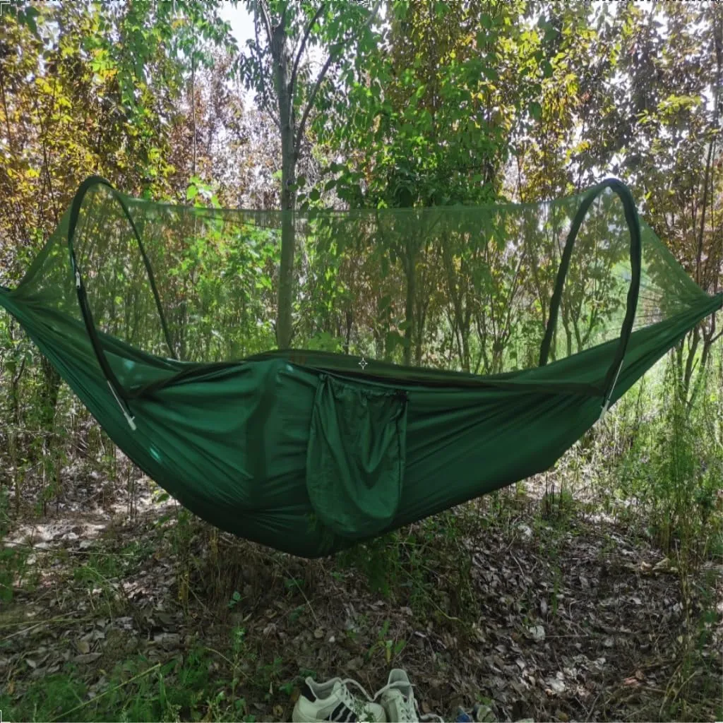 Hammock Double Automatic Mosquito Net, Anti-Rollover Hammock, Parachute, Bunis Spinning Camping Leisure Double Hanging Chair Hammock Outdoor(Red)