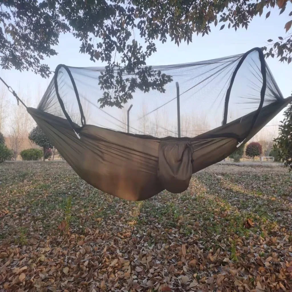 Hammock Double Automatic Mosquito Net, Anti-Rollover Hammock, Parachute, Bunis Spinning Camping Leisure Double Hanging Chair Hammock Outdoor(Red)