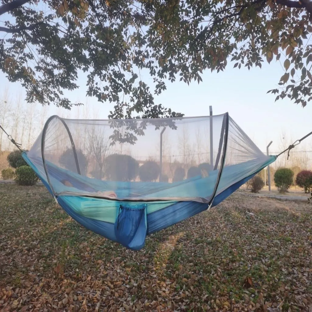 Hammock Double Automatic Mosquito Net, Anti-Rollover Hammock, Parachute, Bunis Spinning Camping Leisure Double Hanging Chair Hammock Outdoor(Red)