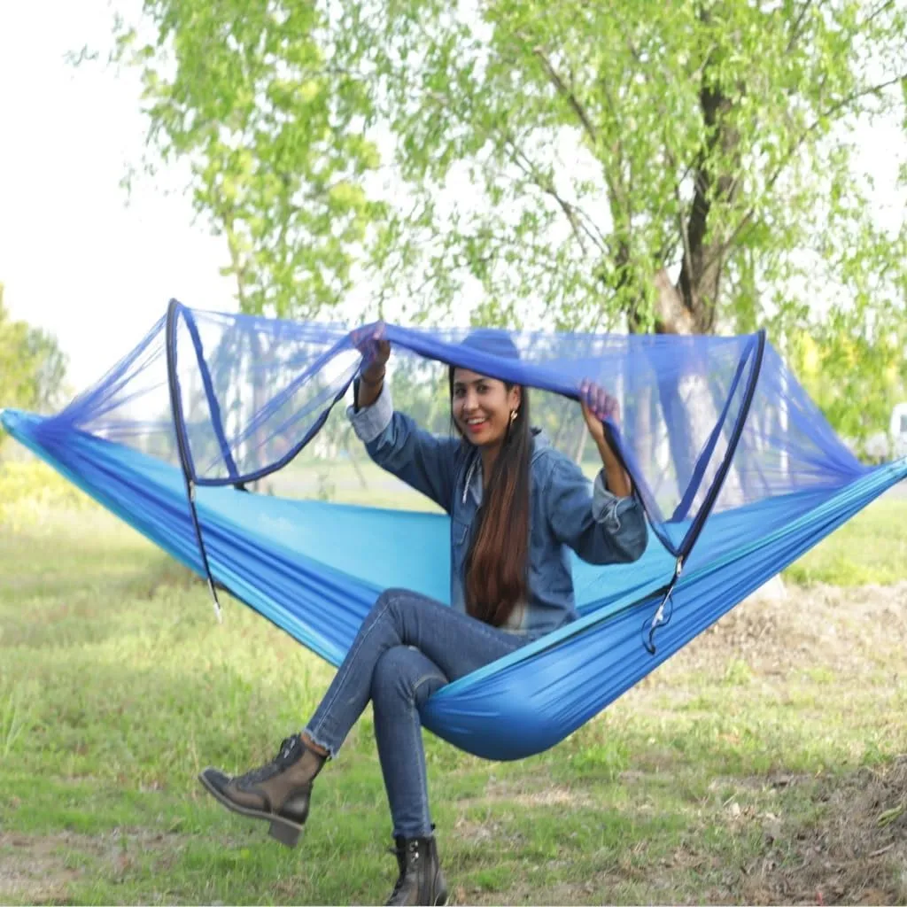 Hammock Double Automatic Mosquito Net, Anti-Rollover Hammock, Parachute, Bunis Spinning Camping Leisure Double Hanging Chair Hammock Outdoor(Red)