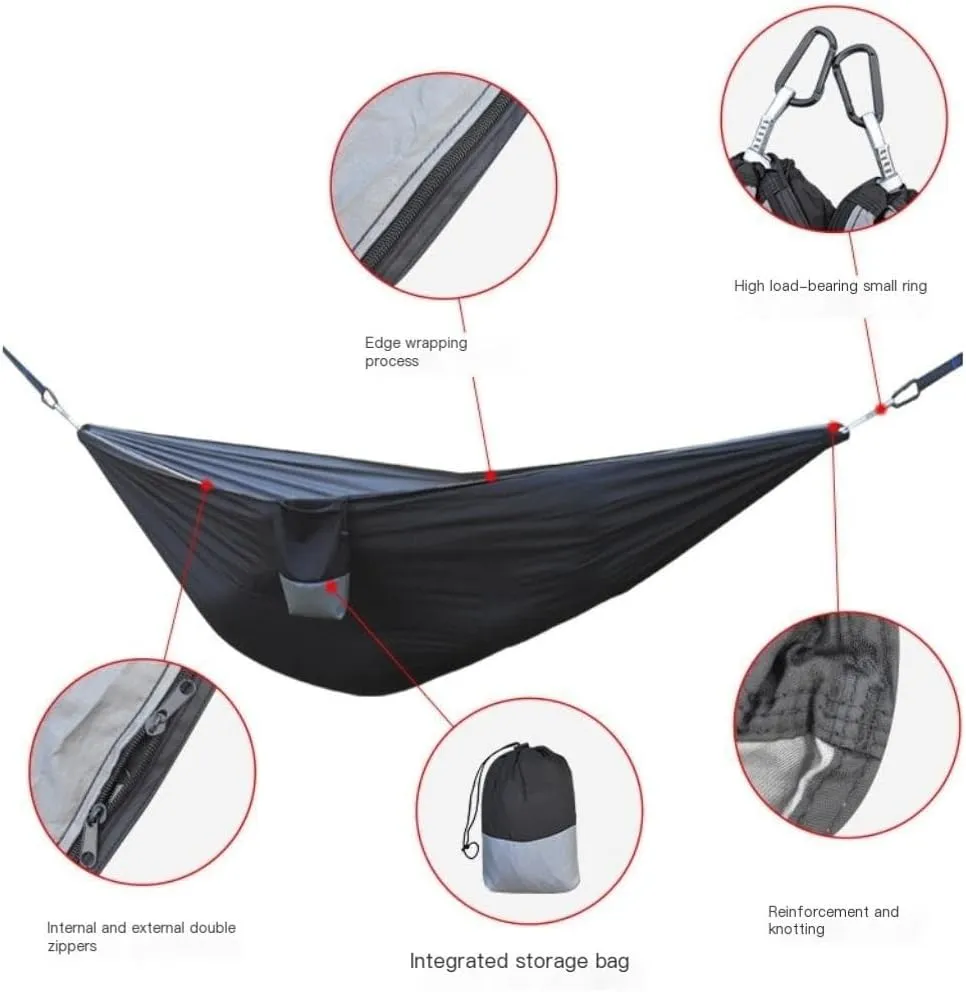 Hammock Double Canopy Mosquito Net Hammock Set Tent Parachute Cloth Camping Automatic Anti-Mosquito Mosquito Net Hammock Hammock Outdoor(B)