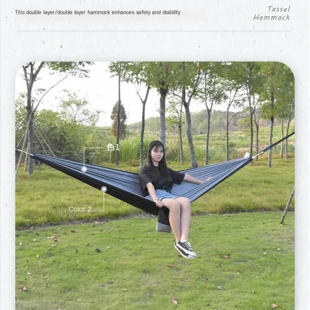 Hammock Double Canopy Mosquito Net Hammock Set Tent Parachute Cloth Camping Automatic Anti-Mosquito Mosquito Net Hammock Hammock Outdoor(B)