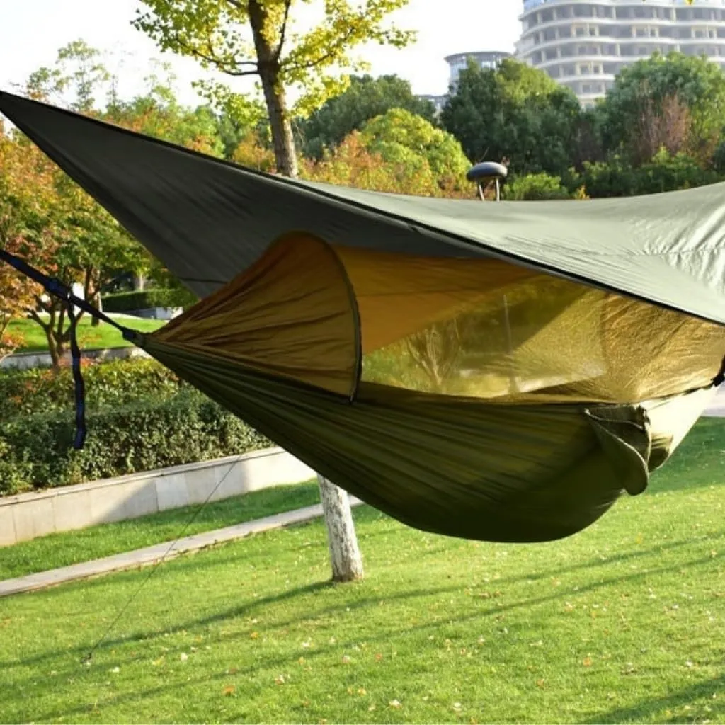 Hammock Double Canopy Mosquito Net Hammock Set Tent Parachute Cloth Camping Automatic Anti-Mosquito Mosquito Net Hammock Hammock Outdoor(Green)