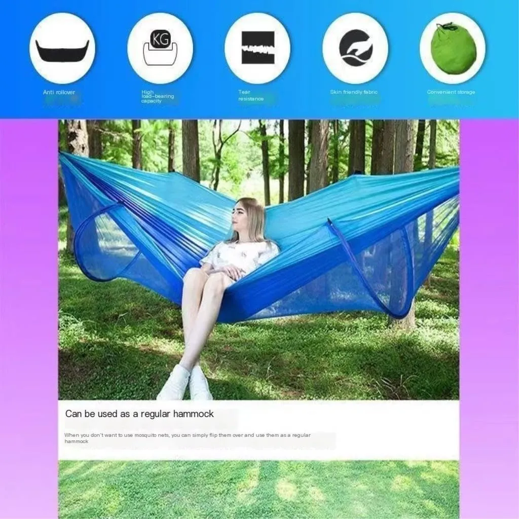 Hammock Double Hammock Outdoor Sleeping Double Anti-Rollover with Mosquito Net Courtyard Camping Thickened Indoor Home Swing Hammock Outdoor(Blue,A)