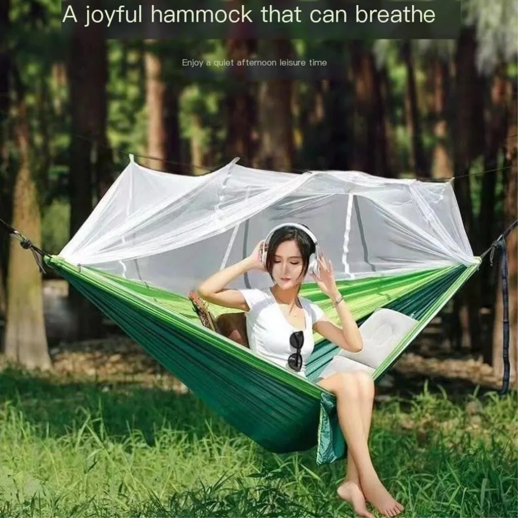 Hammock Double Hammock Outdoor Sleeping Double Anti-Rollover with Mosquito Net Courtyard Camping Thickened Indoor Home Swing Hammock Outdoor(Blue,A)
