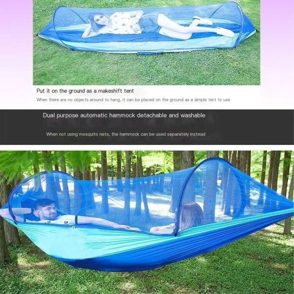 Hammock Double Hammock Outdoor Sleeping Double Anti-Rollover with Mosquito Net Courtyard Camping Thickened Indoor Home Swing Hammock Outdoor(Blue,A)