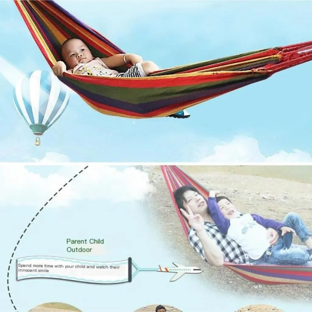 Hammock Double Lazy Outdoor Rainbow Canvas Hammock Single Double Swing Anti-Rollover Hammock Outdoor Camping Hammock Hammock Outdoor(Blue)