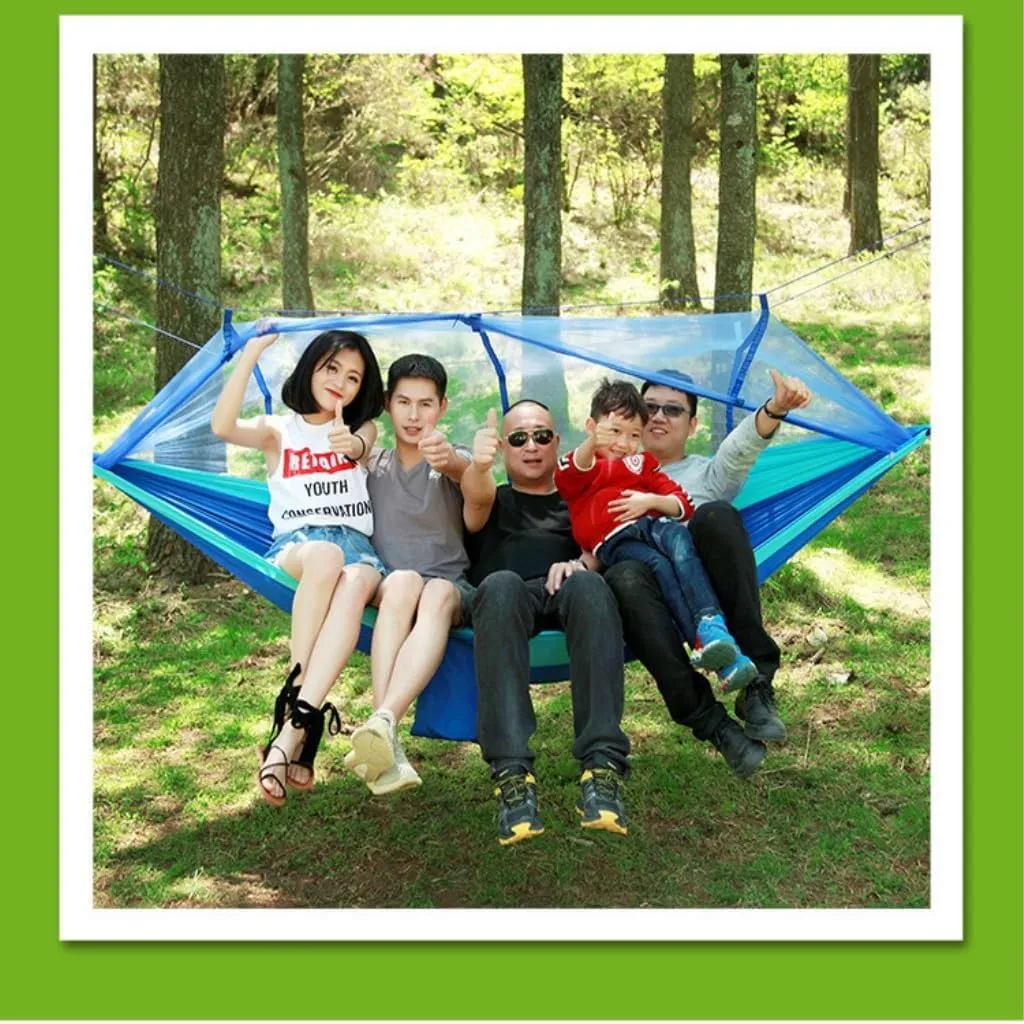 Hammock Double Mosquito Net Hammock Double Outdoor Anti-Mosquito Parachute Cloth Swing Outdoor Sleeping Hanging Tree Camping Hammock Outdoor(Blue)