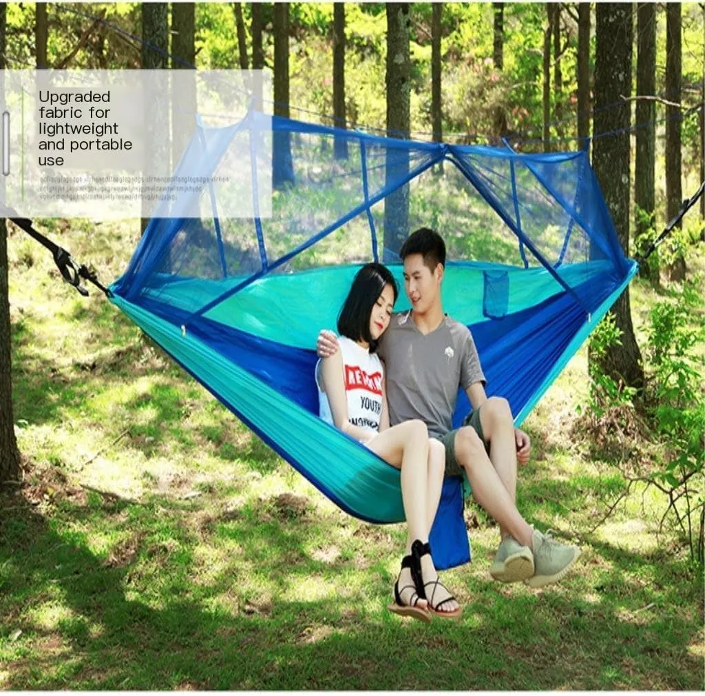 Hammock Double Mosquito Net Hammock Double Outdoor Anti-Mosquito Parachute Cloth Swing Outdoor Sleeping Hanging Tree Camping Hammock Outdoor(Blue)