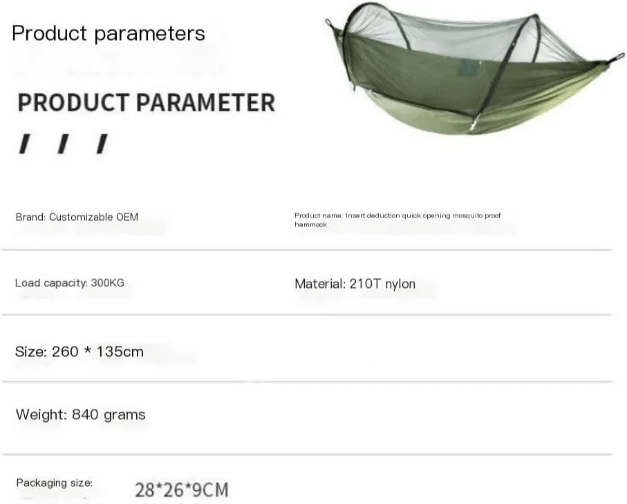 Hammock Double Outdoor Anti-Mosquito Hammock Automatic Quick Opening with Mosquito Net Parachute Cloth Single Double Hammock Outdoor(C)
