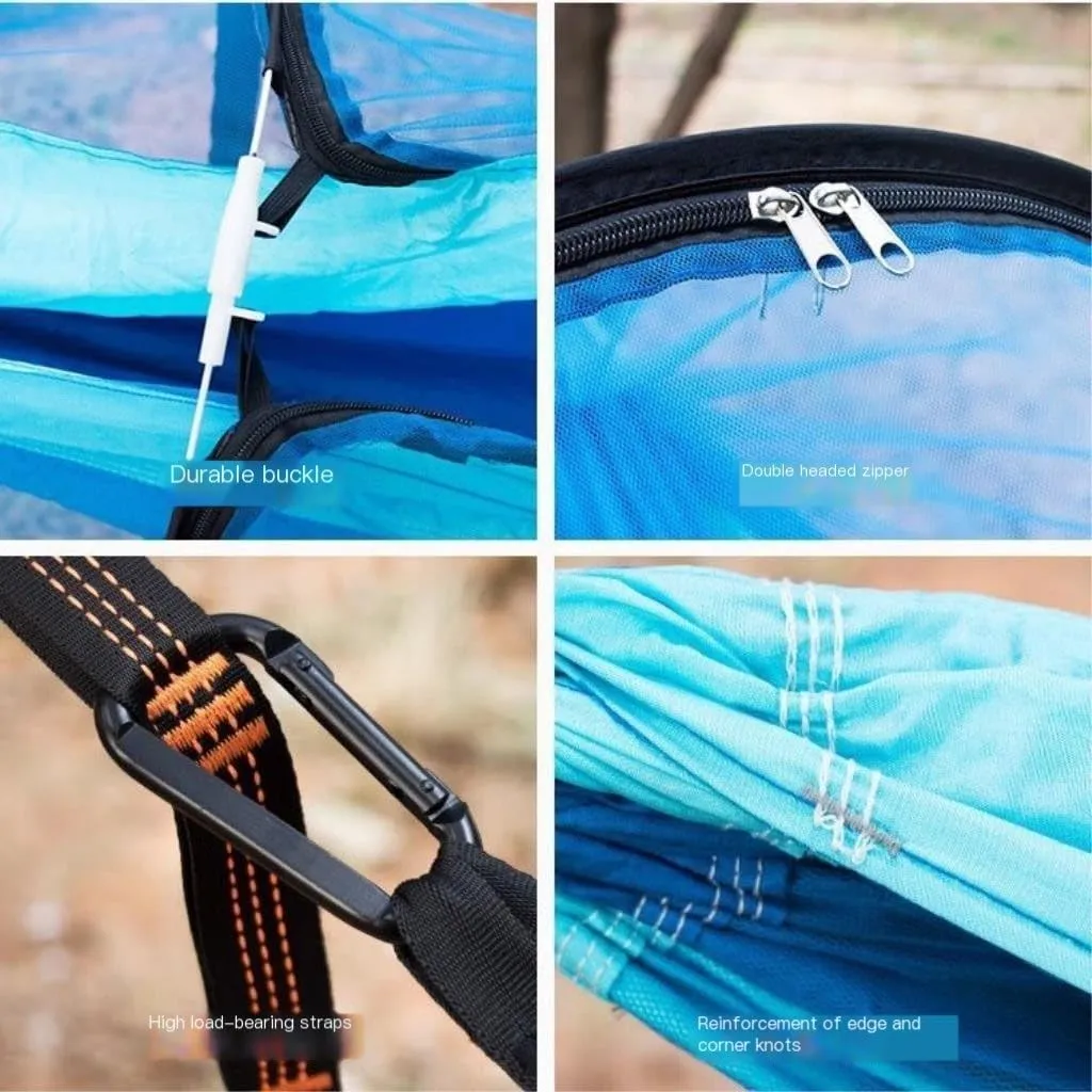 Hammock Double Outdoor Anti-Mosquito Hammock Automatic Quick Opening with Mosquito Net Parachute Cloth Single Double Hammock Outdoor(C)