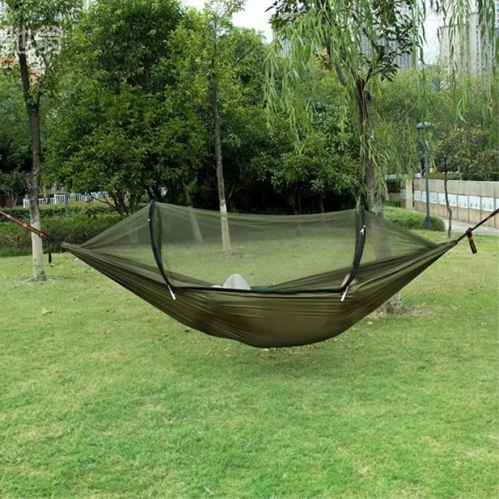 Hammock Double Outdoor Anti-Mosquito Hammock Automatic Quick Opening with Mosquito Net Parachute Cloth Single Double Hammock Outdoor(C)