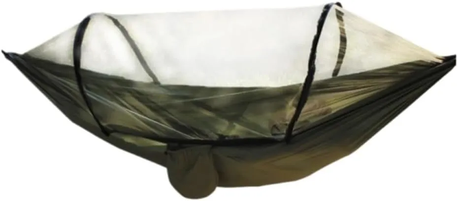 Hammock Double Outdoor Fully Automatic Quick-Opening Hammock with Mosquito Net, Outdoor Nylon Cloth Camping Pole Hammock Hammock Outdoor(Brown)