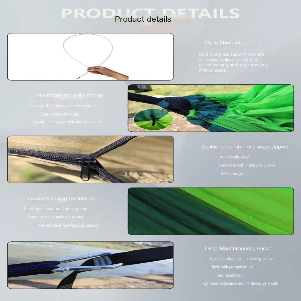 Hammock Double Outdoor Mosquito Net Hammock Anti-Rollover Camping Single and Double Pole with Mosquito Net Encrypted Mesh Hammock Outdoor(Green)