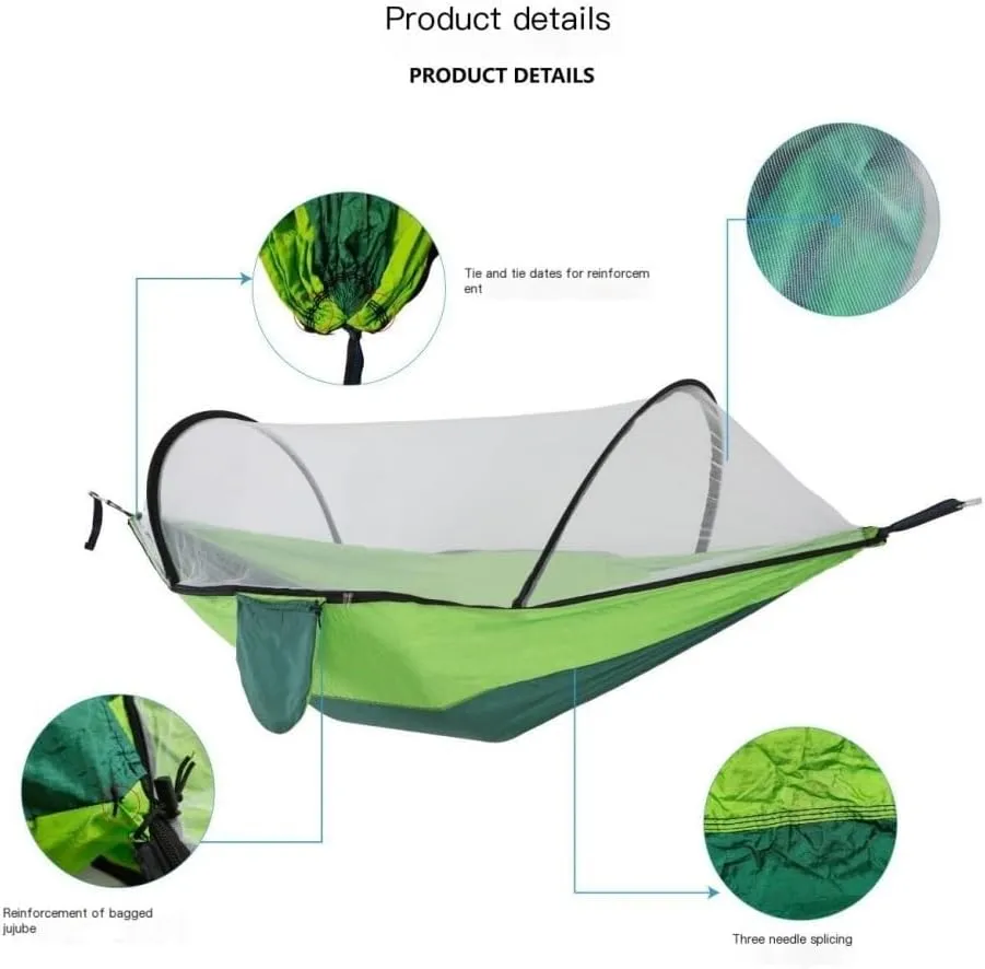 Hammock Double Outdoor Mosquito Net Hammock Anti-Rollover Camping Single and Double Pole with Mosquito Net Encrypted Mesh Hammock Outdoor(Green)