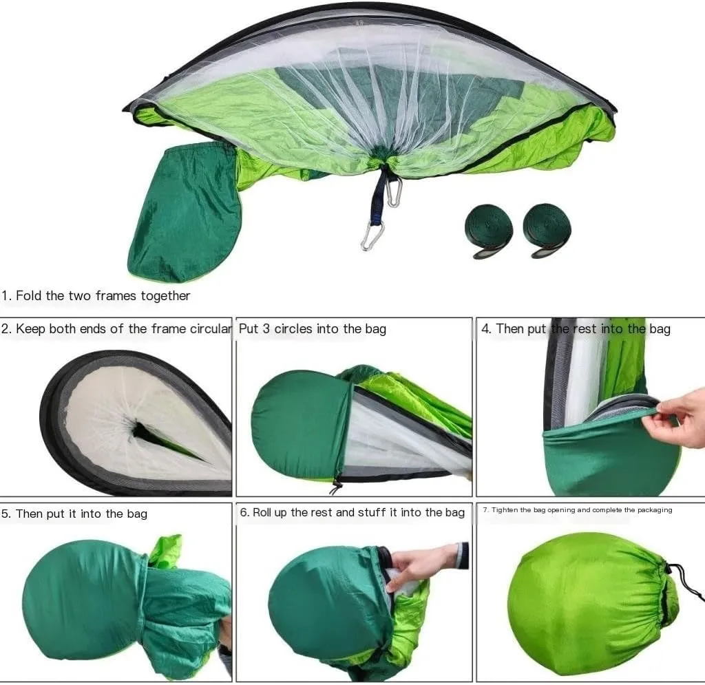 Hammock Double Outdoor Mosquito Net Hammock Anti-Rollover Camping Single and Double Pole with Mosquito Net Encrypted Mesh Hammock Outdoor(Green)