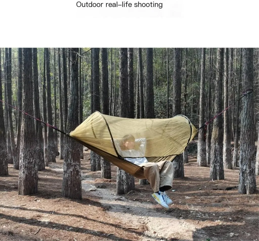 Hammock Double Outdoor Mosquito Net Hammock Anti-Rollover Camping Single and Double Pole with Mosquito Net Encrypted Mesh Hammock Outdoor(Green)