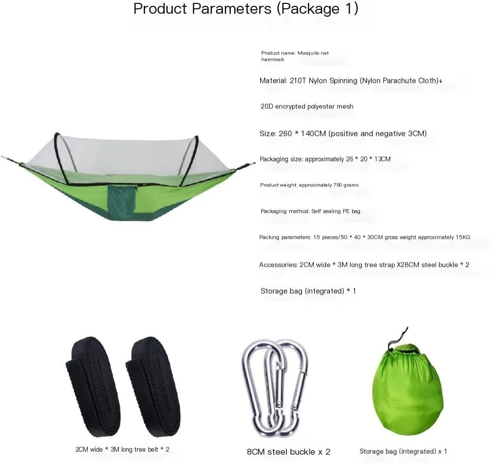Hammock Double Outdoor Mosquito Net Hammock Anti-Rollover Camping Single and Double Pole with Mosquito Net Encrypted Mesh Hammock Outdoor(Green)