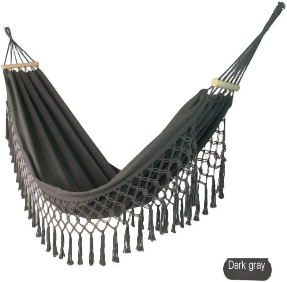 Hammock Double Wooden Stick Anti-Rollover Canvas Hammock Outdoor Supplies Indoor Swing Camping Exotic Style Tassel Hammock Hammock Outdoor(Yellow)