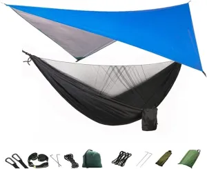 Hammock Handmade Camping Hammock with Mosquito Net and Rain Fly Tarp,Portable Parachute Tree Hammock Nylon Swing Hammocks Sun Shelter Rain Fly Swing
