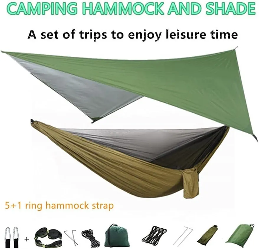 Hammock Handmade Camping Hammock with Mosquito Net and Rain Fly Tarp,Portable Parachute Tree Hammock Nylon Swing Hammocks Sun Shelter Rain Fly Swing